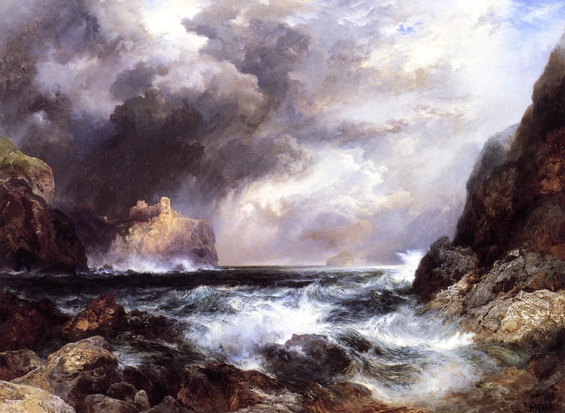 SUNSET NEAR LAND'S END CORNWALL ENGLAND SEASCAPE BY THOMAS MORAN REPRO 