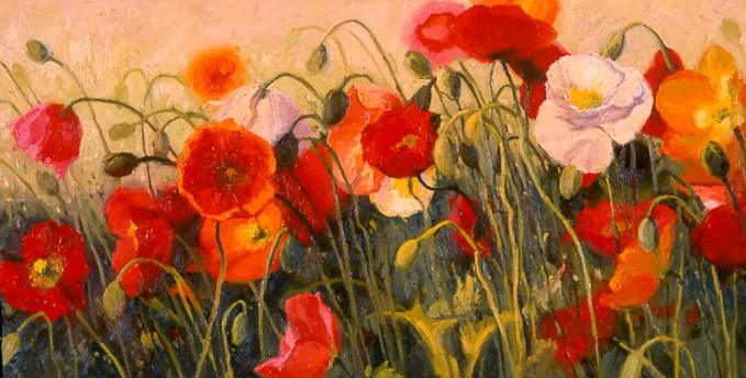 Shirley Novak Poppy Party painting | framed paintings for sale