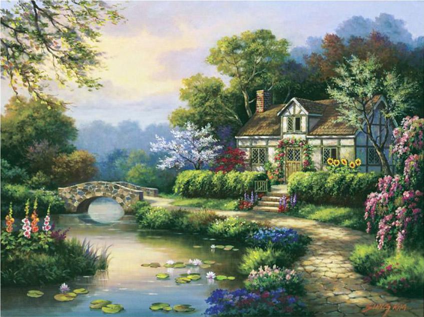 Sung Kim Swan Cottage II painting | framed paintings for sale