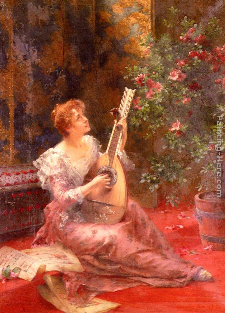 Conrad Kiesel The Lute Player painting | framed paintings for sale