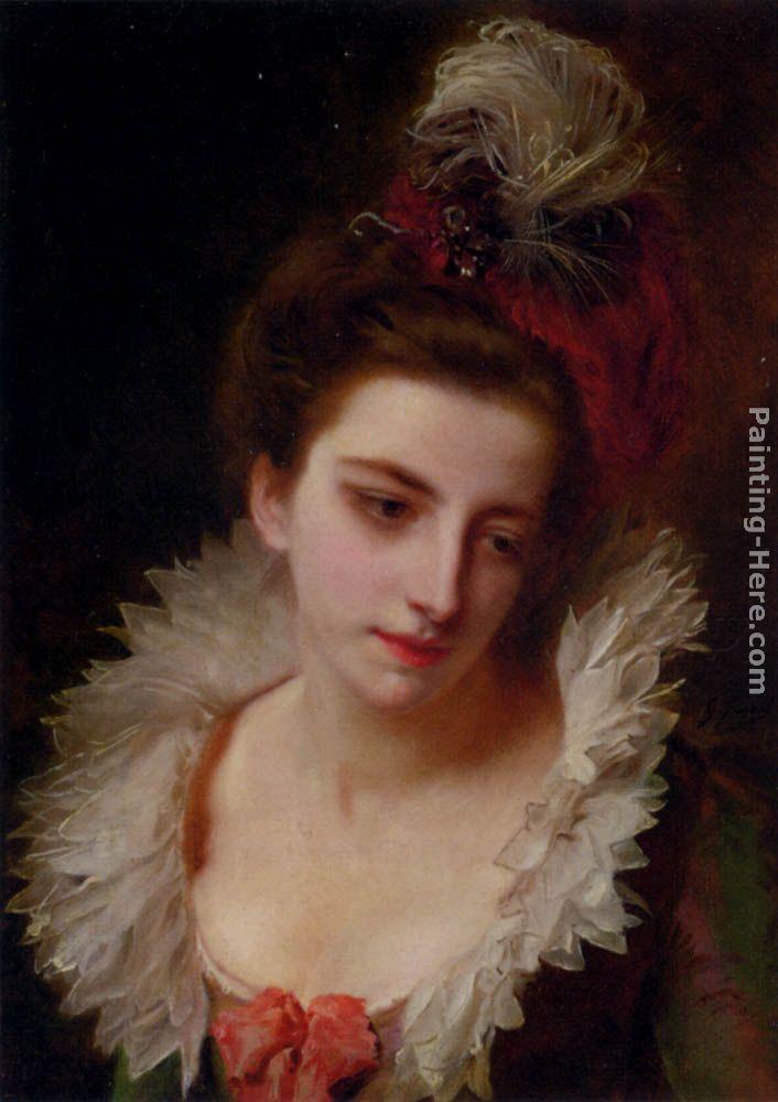 Gustave Jean Jacquet Portrait Of A Lady With A Feathered Hat painting ...