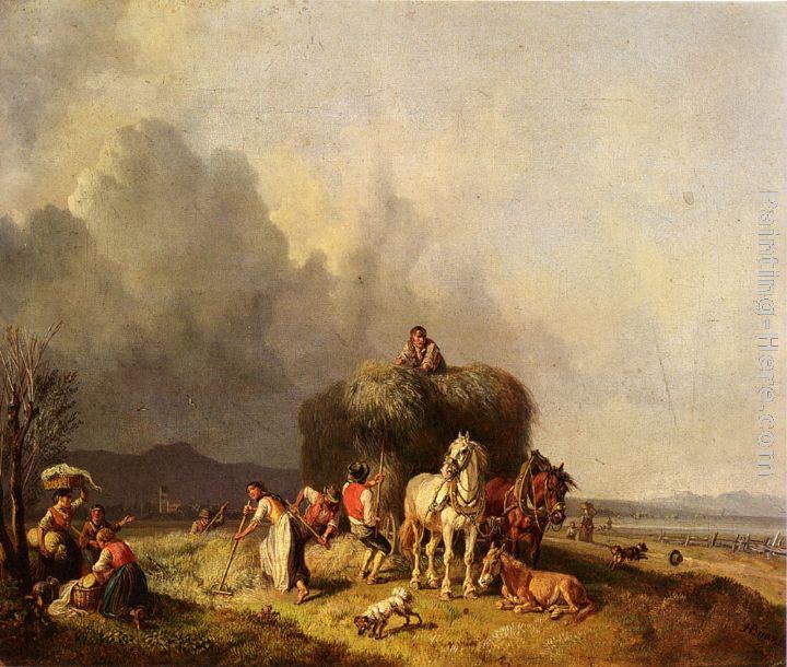 Heinrich Burkel Loading The Hay-Wagon painting | framed paintings for sale