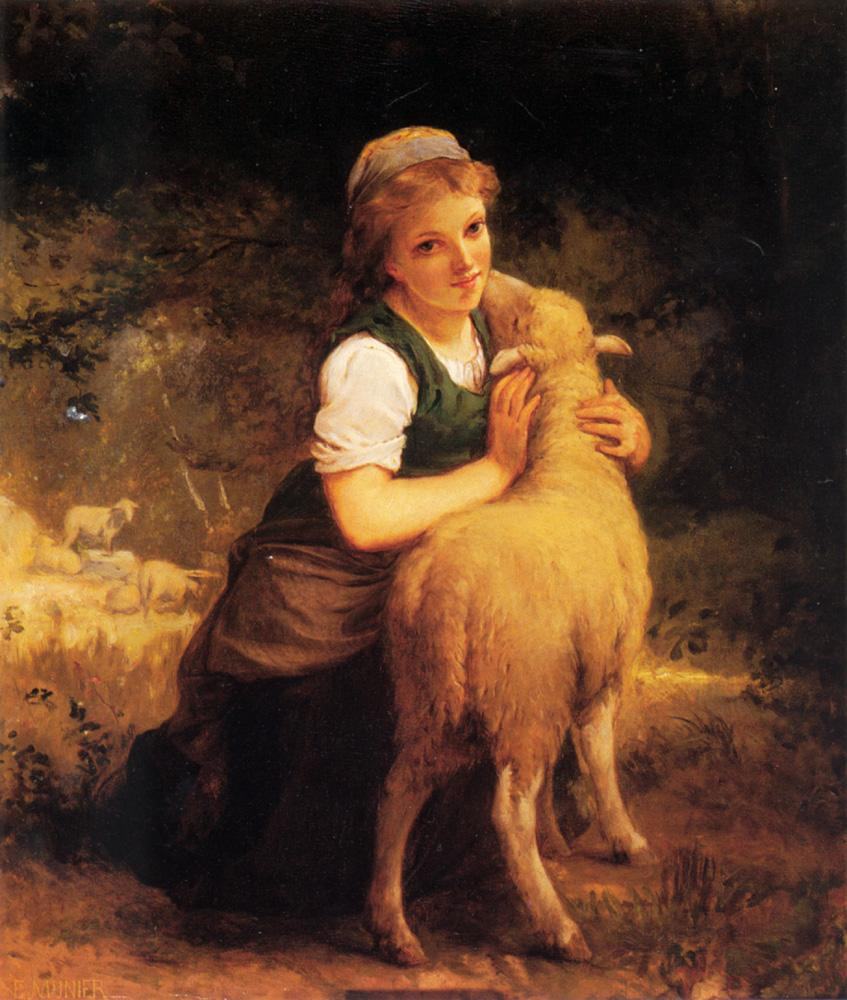 Emile Munier Young Girl with Lamb painting | framed paintings for sale